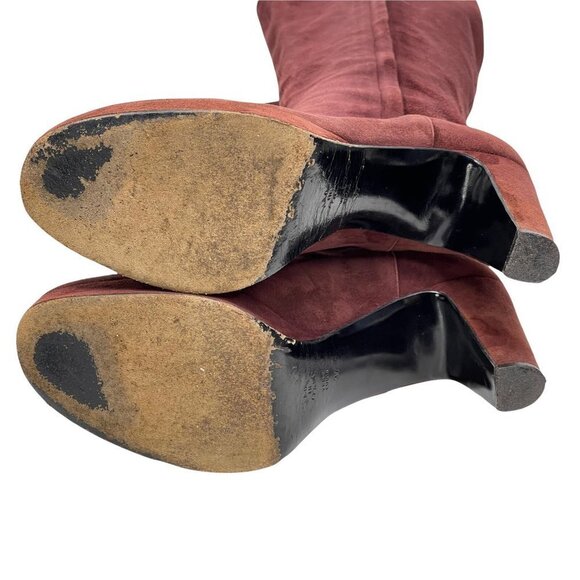 Pollini Womens Maroon Lush Suede Tassel Block Heel Double Zip Tall Boot Size 6.5 - Picture 5 of 12